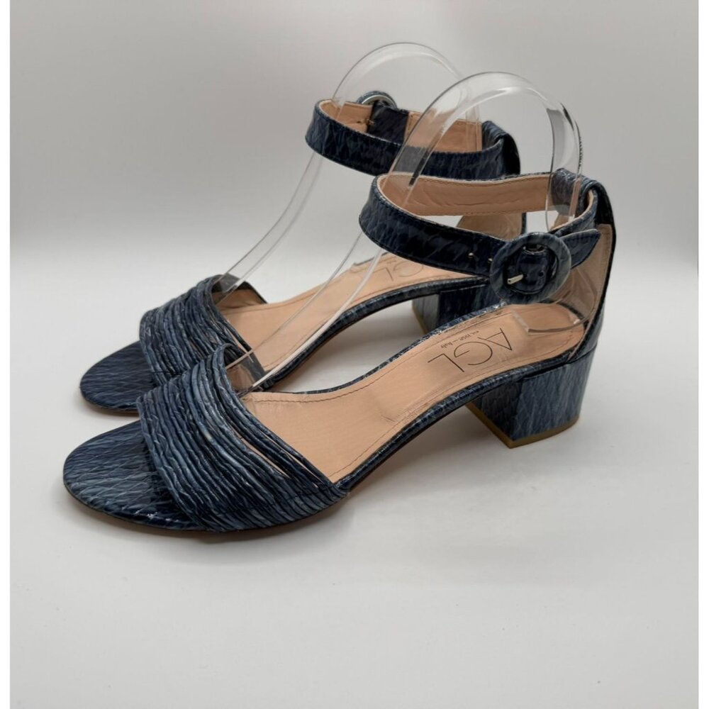 AGL Mary Kate Sandals Women Size EU39 Blue Leather Ankle Strap Block Heel Shoes